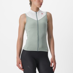 Green / White Women Castelli SOLARIS SLEEVELESS Jersey | 973804-GTQ