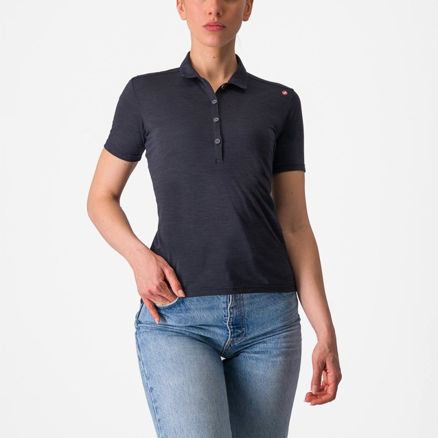 Black Women Castelli MERINO W POLO Casual | 648730-NJC