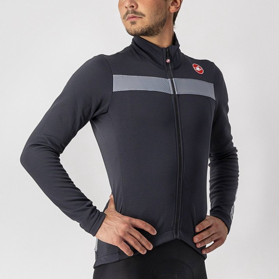 Black / Silver Men Castelli PURO 3 FZ Jersey | 961427-KWV