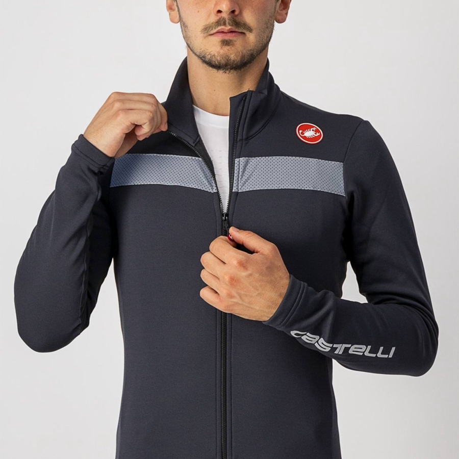 Black / Silver Men Castelli PURO 3 FZ Jersey | 961427-KWV