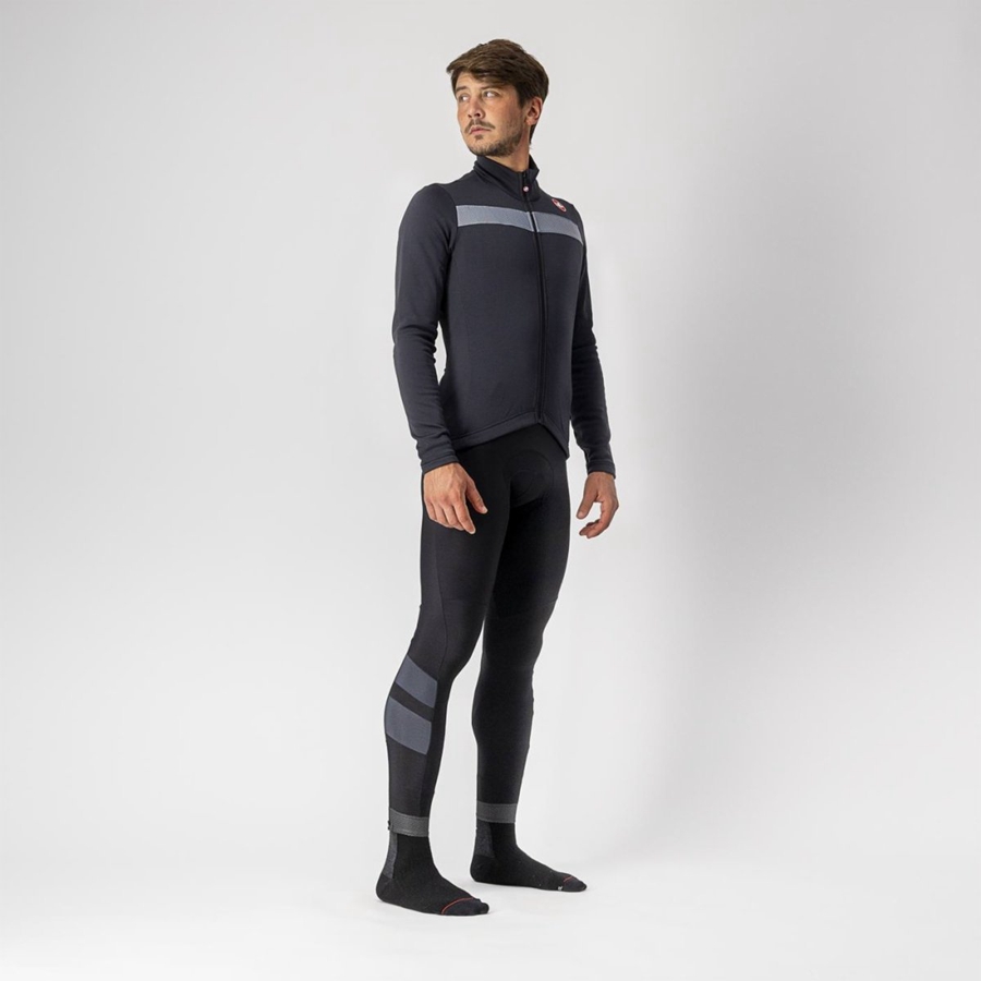 Black / Silver Men Castelli PURO 3 FZ Jersey | 961427-KWV