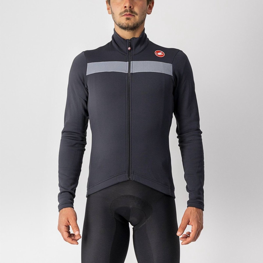 Black / Silver Men Castelli PURO 3 FZ Jersey | 961427-KWV