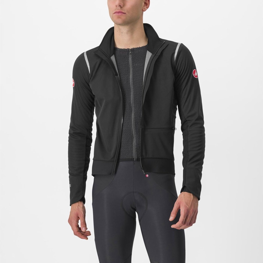 Black / Silver / Dark Men Castelli ALPHA DOPPIO ROS Jackets | 182504-GPB