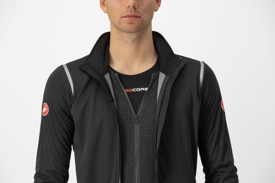 Black / Silver / Dark Men Castelli ALPHA DOPPIO ROS Jackets | 182504-GPB