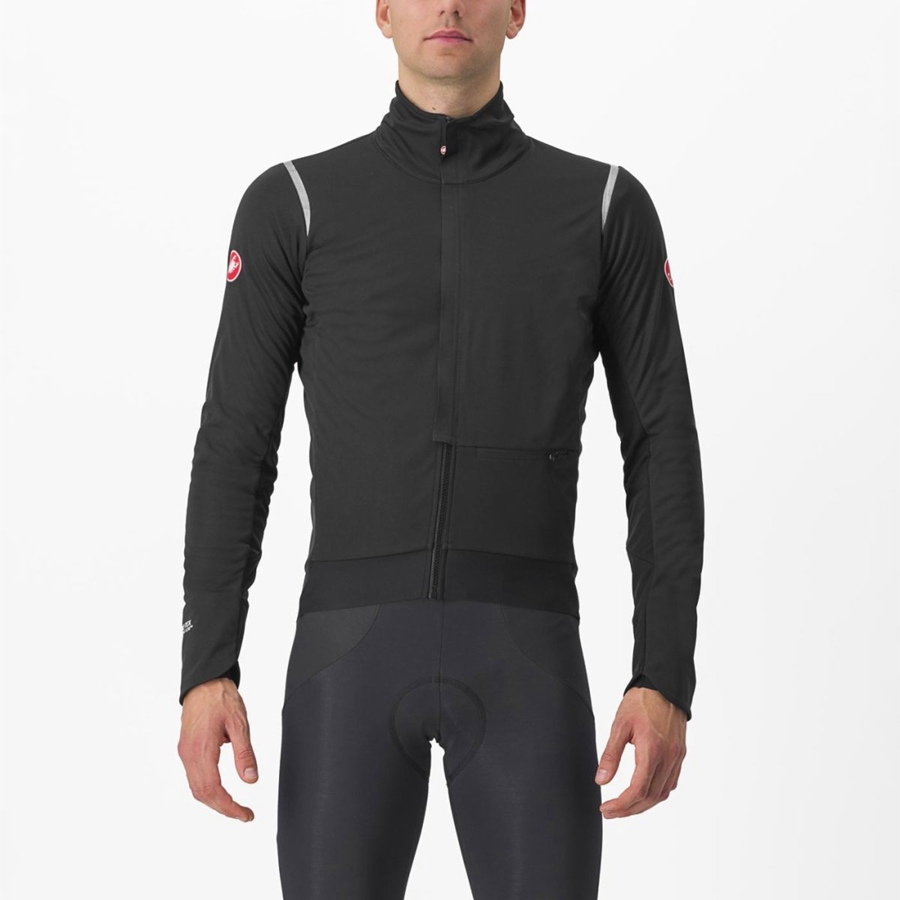 Black / Silver / Dark Men Castelli ALPHA DOPPIO ROS Jackets | 182504-GPB