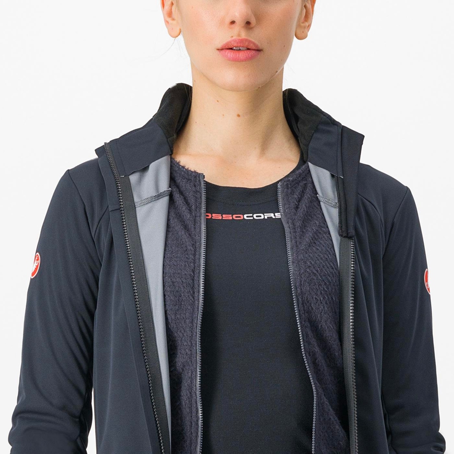 Black / Silver / Dark Women Castelli ALPHA DOPPIO ROS W Jackets | 317829-NRH