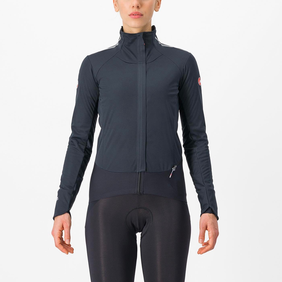 Black / Silver / Dark Women Castelli ALPHA DOPPIO ROS W Jackets | 317829-NRH