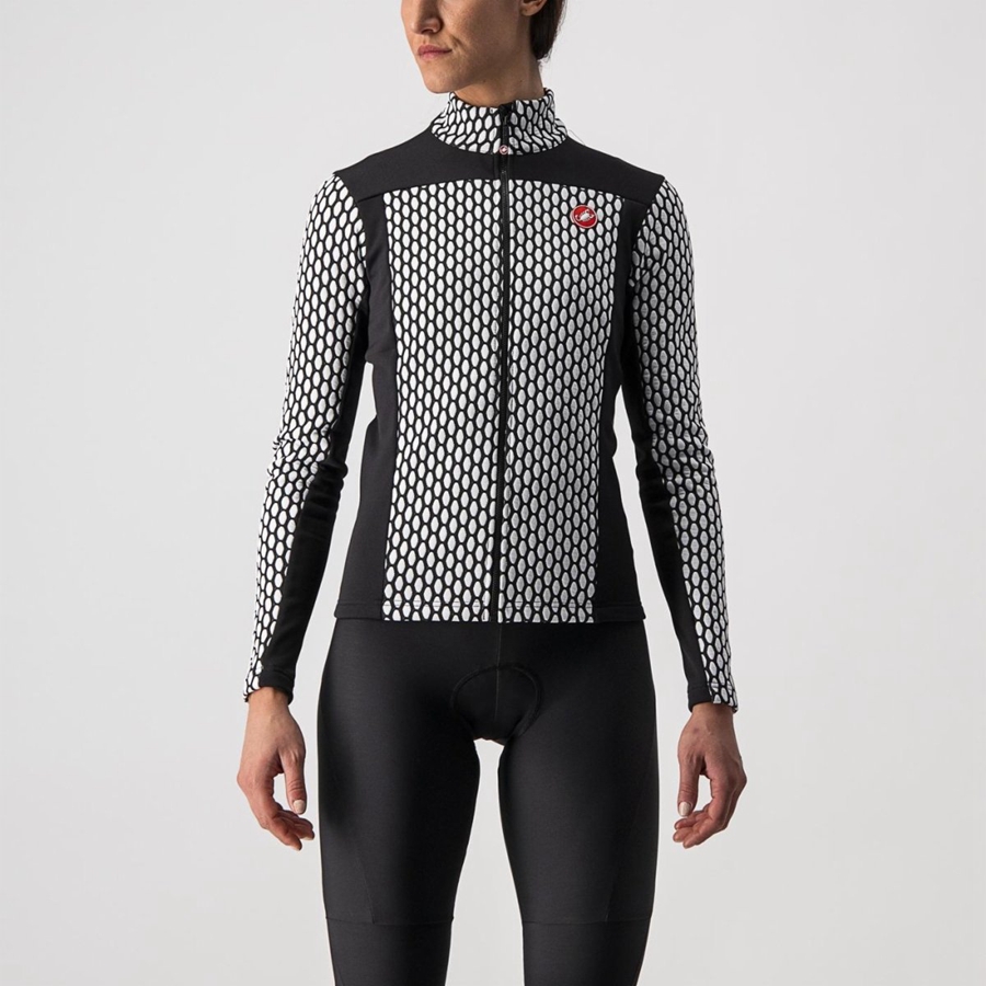 Black / White Women Castelli SFIDA 2 FZ Jersey | 071548-ILM