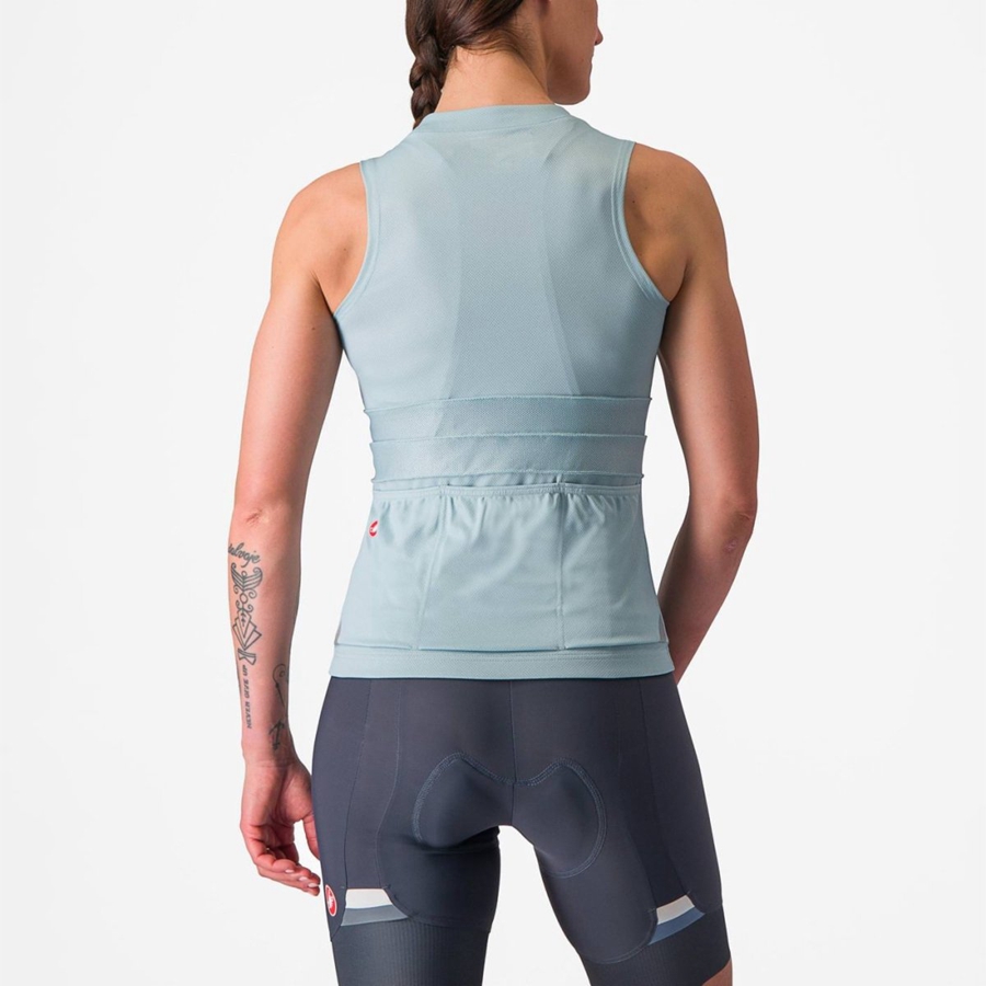 Blue / Dark Grey Blue Women Castelli ANIMA 4 SLEEVELESS Jersey | 597218-KBW