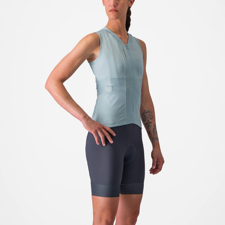 Blue / Dark Grey Blue Women Castelli ANIMA 4 SLEEVELESS Jersey | 597218-KBW