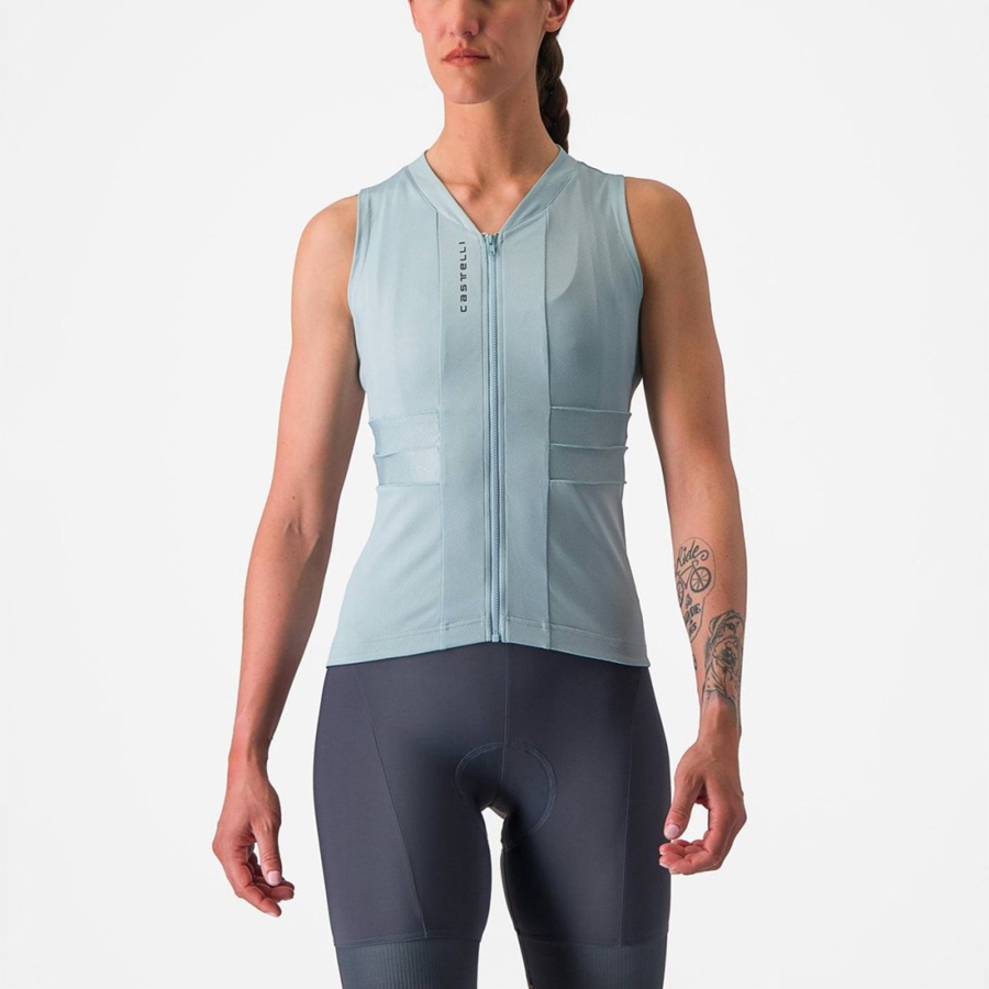 Blue / Dark Grey Blue Women Castelli ANIMA 4 SLEEVELESS Jersey | 597218-KBW