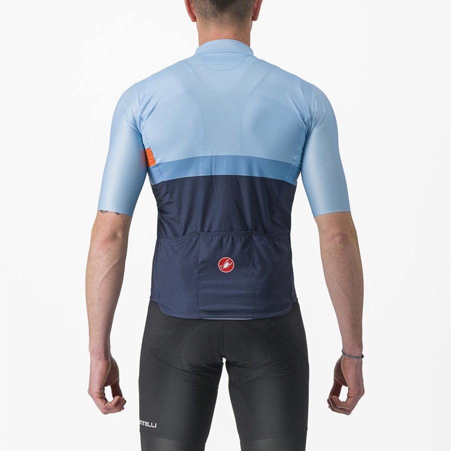 Blue / Deep Red Orange Men Castelli A BLOCCO Jersey | 475160-BWI