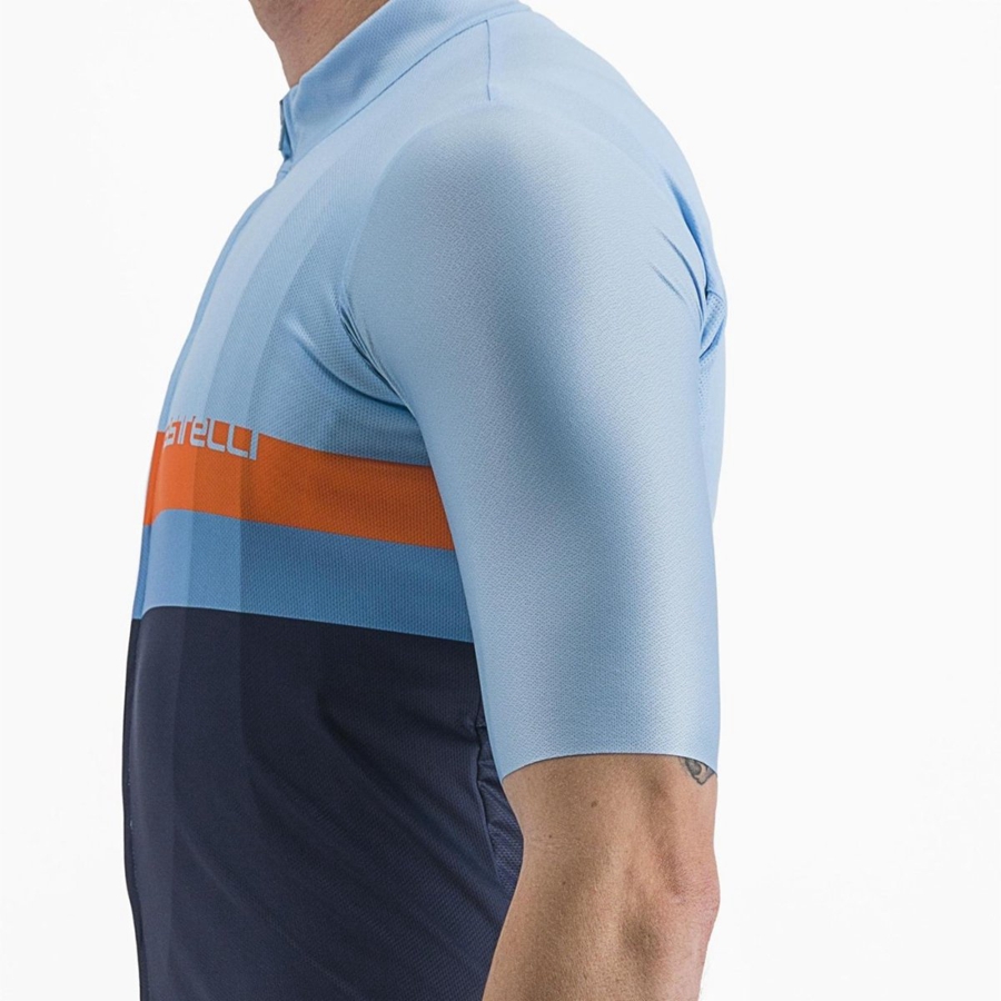 Blue / Deep Red Orange Men Castelli A BLOCCO Jersey | 475160-BWI