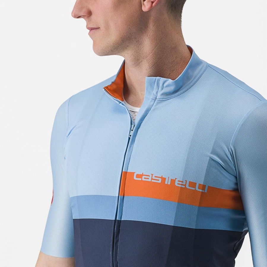 Blue / Deep Red Orange Men Castelli A BLOCCO Jersey | 475160-BWI