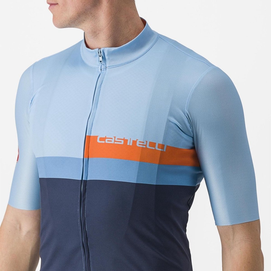 Blue / Deep Red Orange Men Castelli A BLOCCO Jersey | 475160-BWI