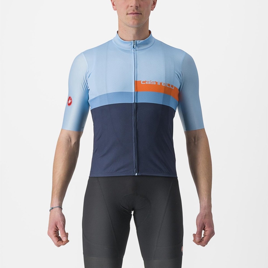 Blue / Deep Red Orange Men Castelli A BLOCCO Jersey | 475160-BWI