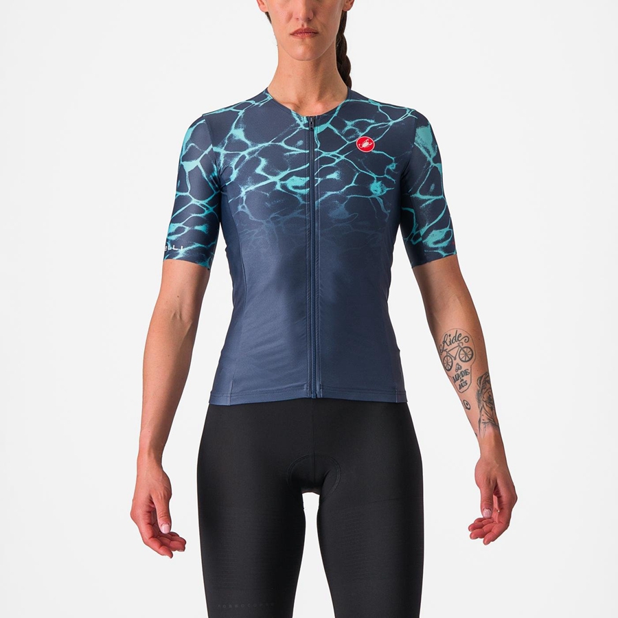 Blue / Light Turquoise Women Castelli FREE SPEED 2 W RACE TOP Suits | 961045-MVU