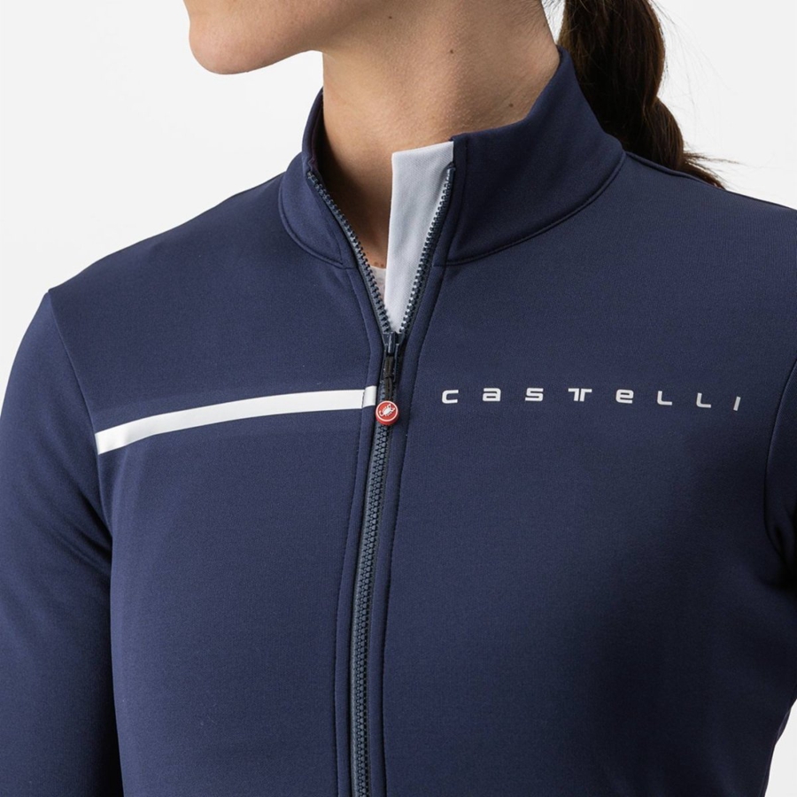 Blue / Silver Women Castelli SINERGIA 2 FZ Jersey | 130657-BLW