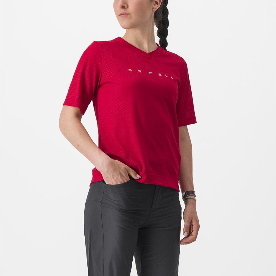 Dark Red Women Castelli TRAIL TECH 2 W TEE Jersey | 357896-XGS