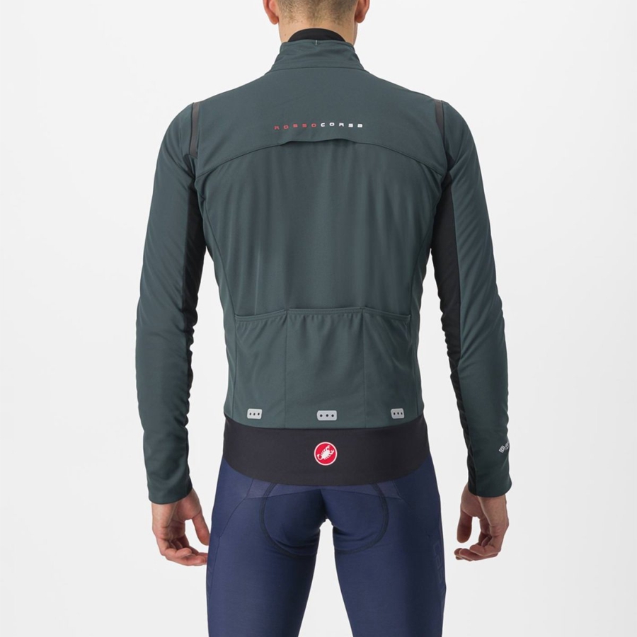 Green / Black Men Castelli ALPHA DOPPIO ROS Jackets | 234675-EHS