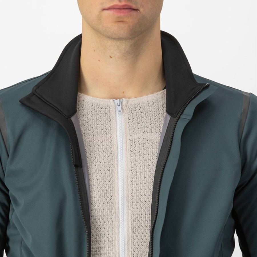 Green / Black Men Castelli ALPHA DOPPIO ROS Jackets | 234675-EHS