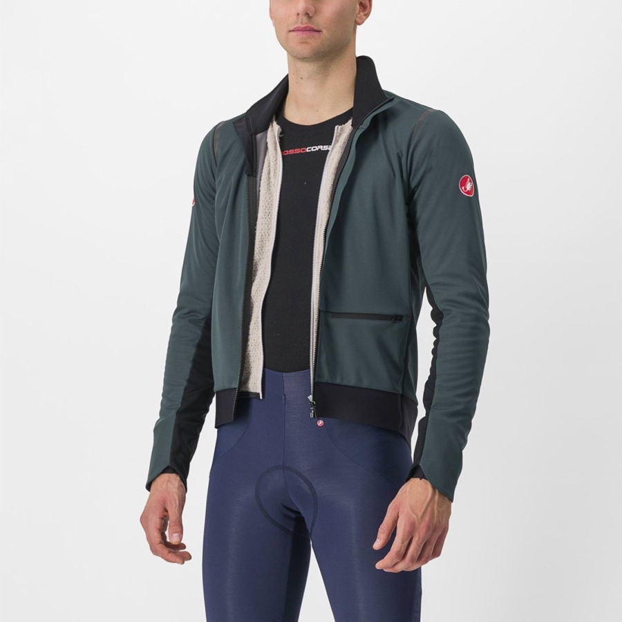 Green / Black Men Castelli ALPHA DOPPIO ROS Jackets | 234675-EHS