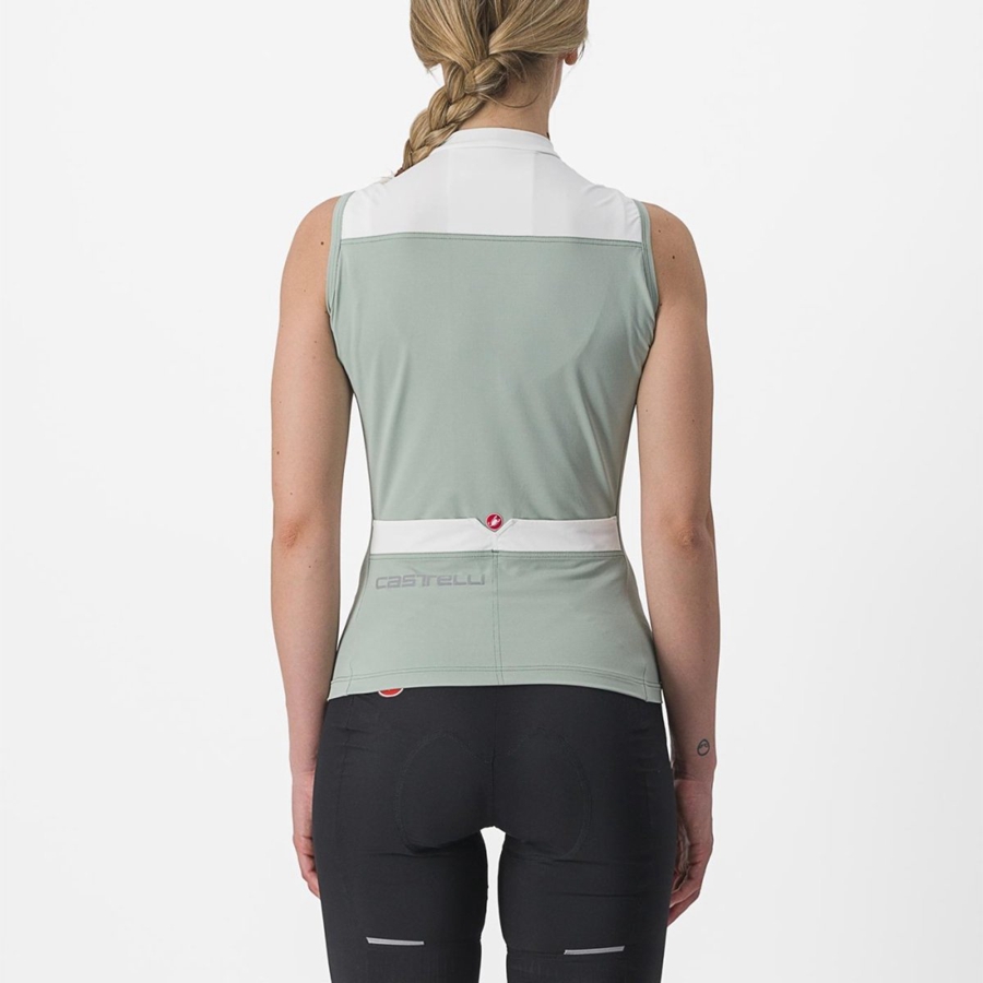 Green / White Women Castelli SOLARIS SLEEVELESS Jersey | 973804-GTQ