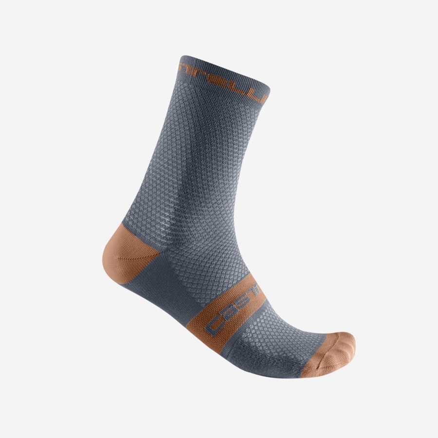 Light Grey Blue / Brown Men Castelli SUPERLEGGERA T 12 Socks | 016875-COM