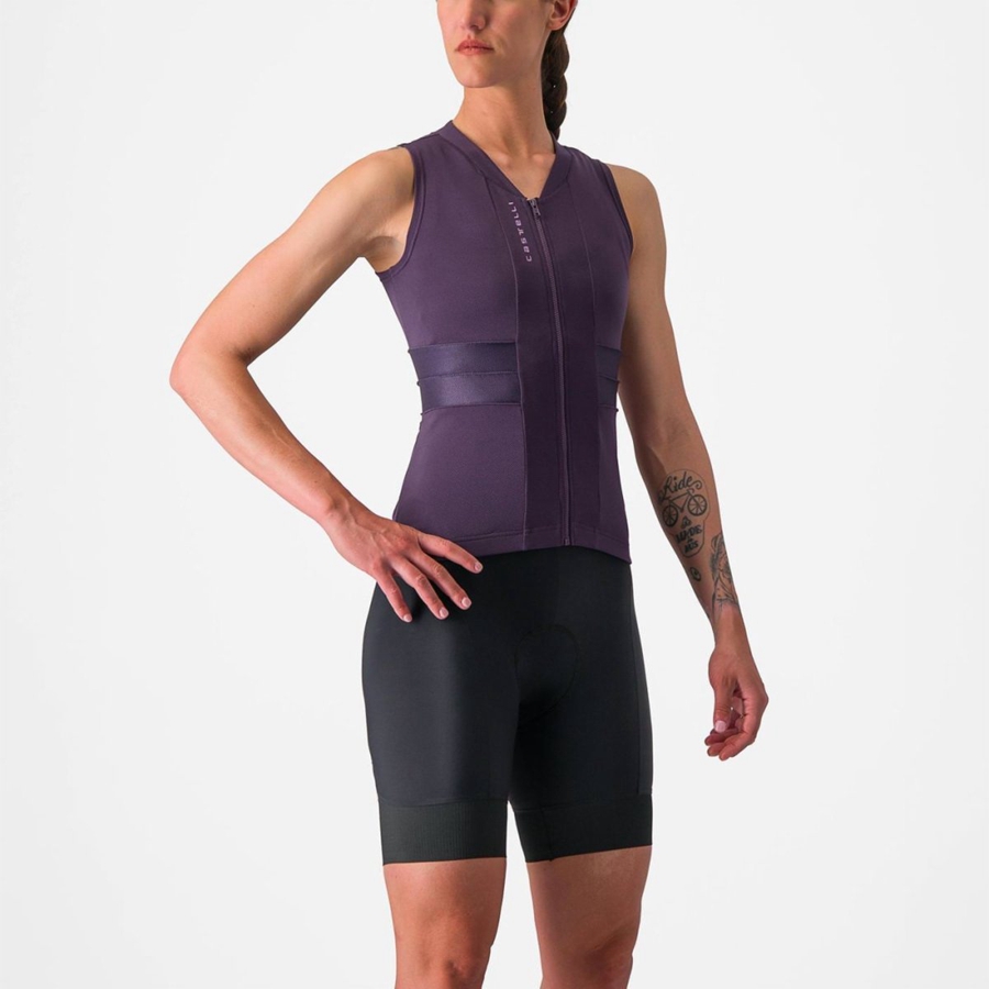 Purple White Women Castelli ANIMA 4 SLEEVELESS Jersey | 952403-CTV