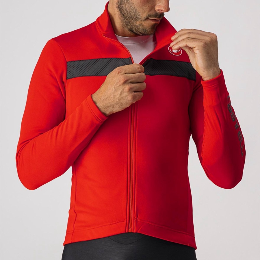 Red / Black Men Castelli PURO 3 FZ Jersey | 913675-YBN