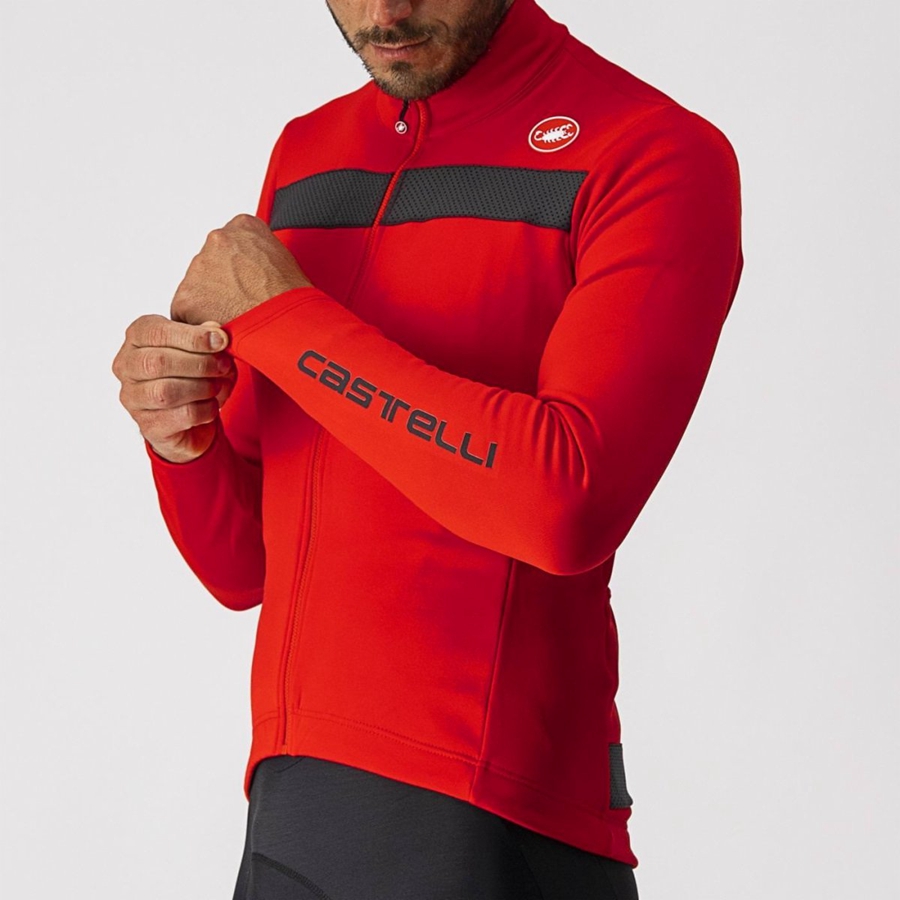 Red / Black Men Castelli PURO 3 FZ Jersey | 913675-YBN