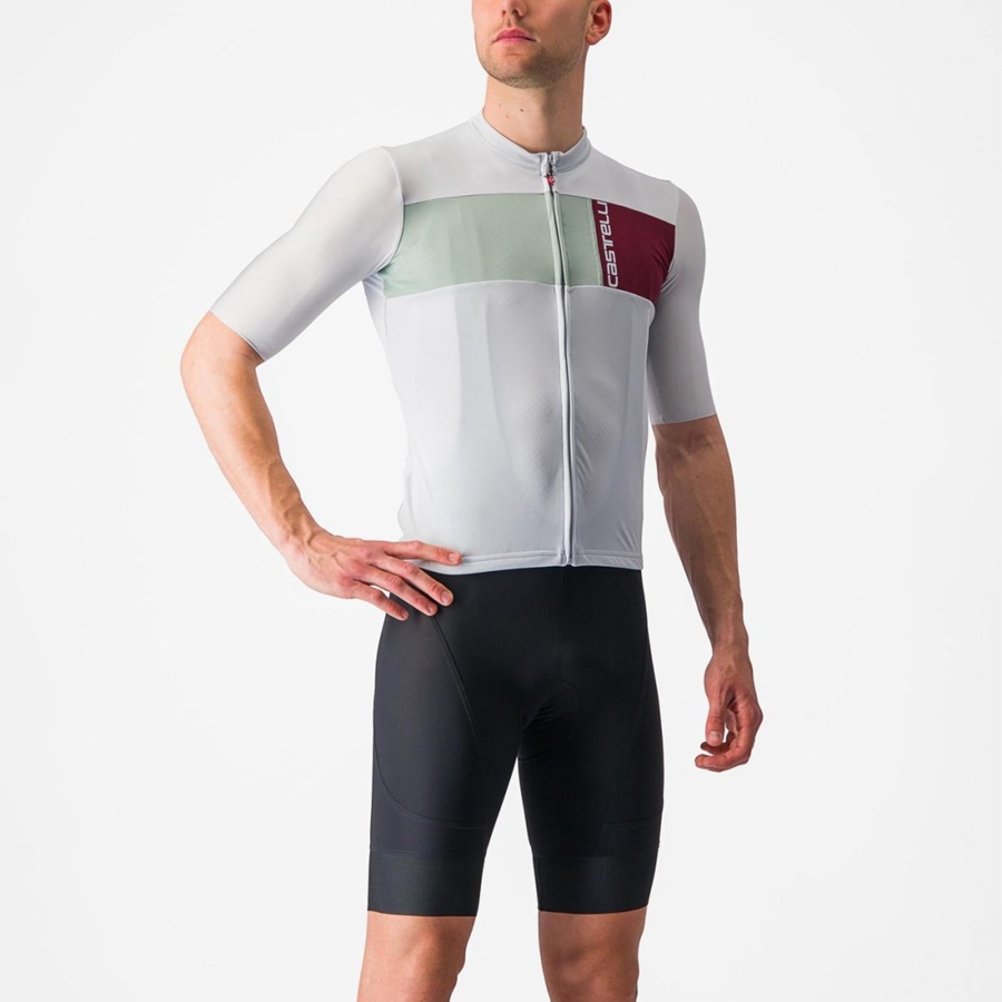 Silver Grey / Green Men Castelli PROLOGO 7 Jersey | 236749-KCD