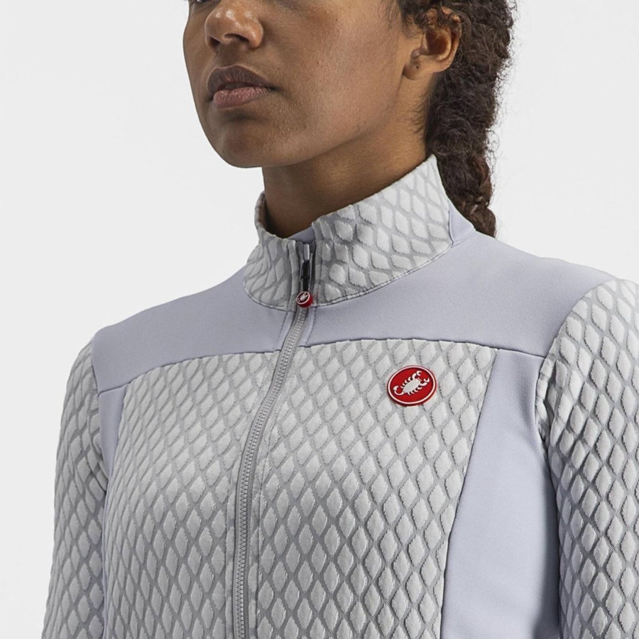 Silver Grey / White Women Castelli SFIDA 2 FZ Jersey | 987426-ZBS