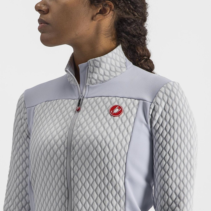 Silver Grey / White Women Castelli SFIDA 2 FZ Jersey | 987426-ZBS