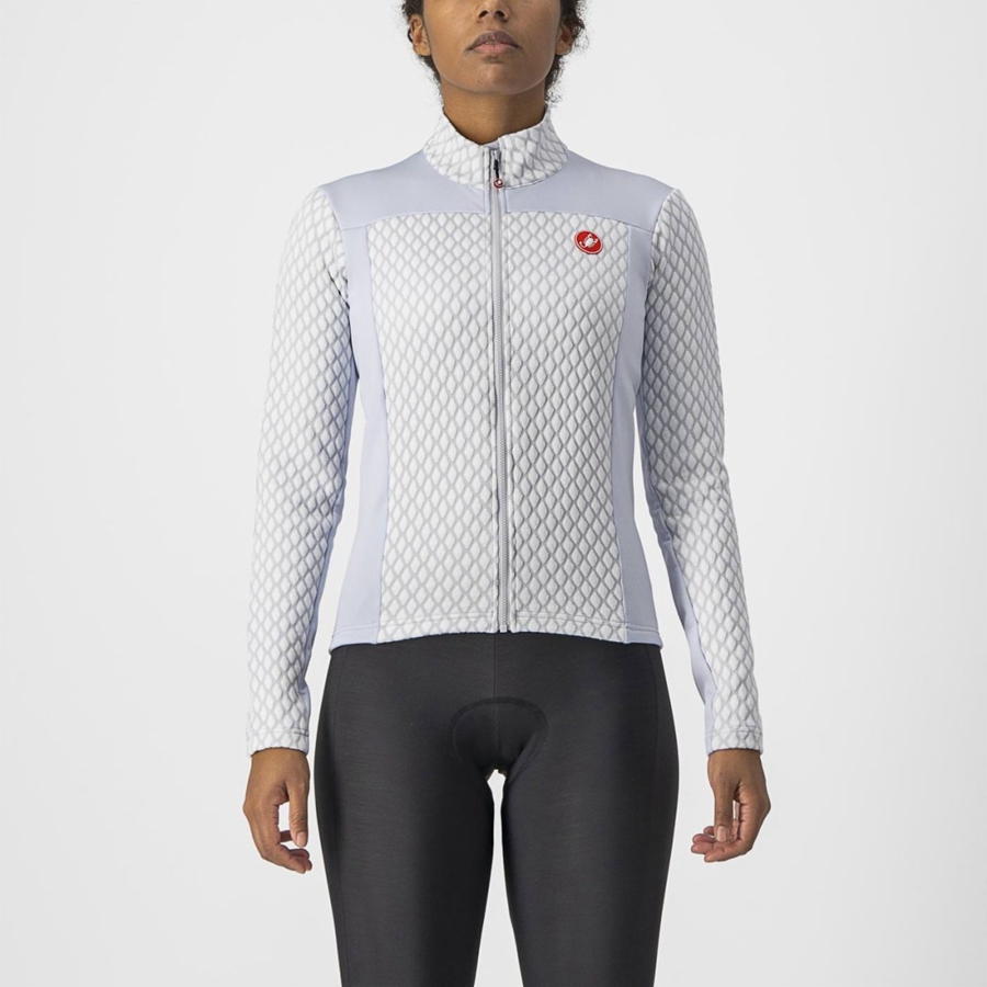 Silver Grey / White Women Castelli SFIDA 2 FZ Jersey | 987426-ZBS