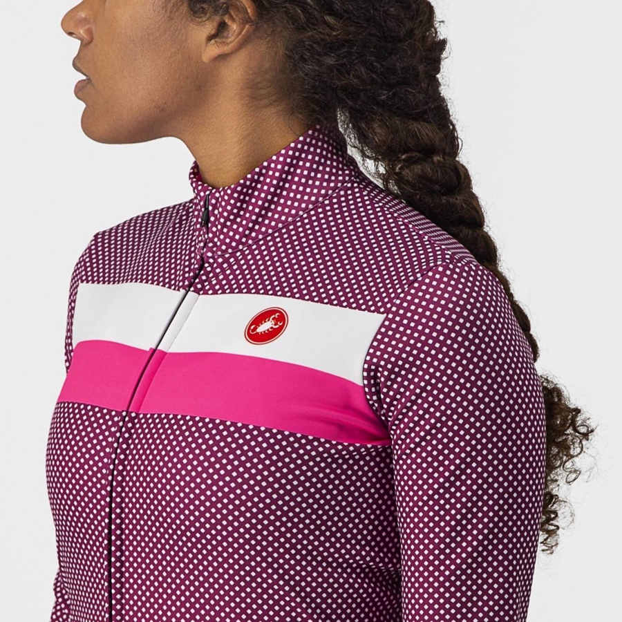 White / Pink Women Castelli VOLARE LS Jersey | 065371-CZB